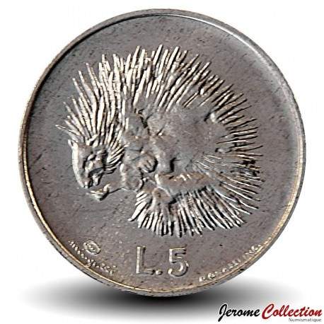 SAINT-MARIN - PIECE de 5 Lires - Porc-épic - 1974