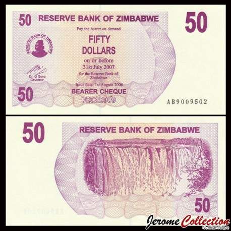 ZIMBABWE - Billet de 50 Dollars - Bearer cheque - 01.08.2006