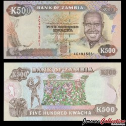 ZAMBIE - Billet de 500 Kwacha - Président Kenneth Kaunda - 1991