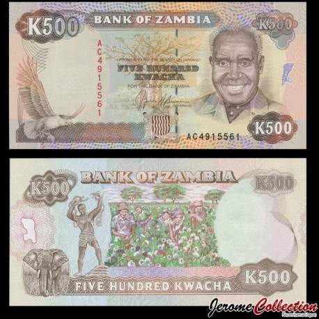 ZAMBIE - Billet de 500 Kwacha - Président Kenneth Kaunda - 1991