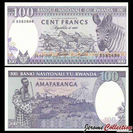 RWANDA - Billet de 100 Francs - Récolte de thé / Zèbre - 24.4.1989