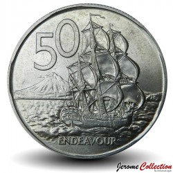 NOUVELLE-ZÉLANDE - PIECE de 50 Cents - Le bateau Endeavour - 1973