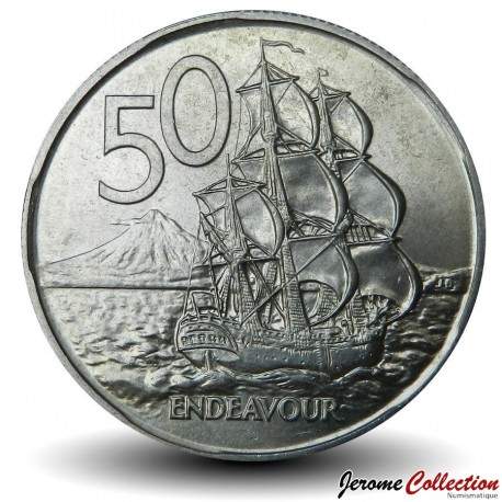 NOUVELLE-ZÉLANDE - PIECE de 50 Cents - Le bateau Endeavour - 1973