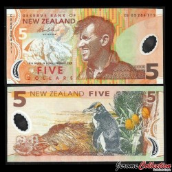 NOUVELLE-ZELANDE - Billet de 5 Dollars - Sir Edmund Hillary - Polymer - 2005