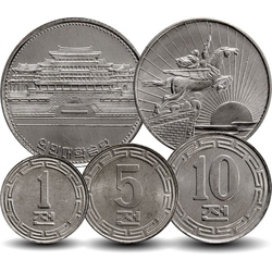COREE DU NORD - SET / LOT de 5 PIECES de 1 5 10 50 CHON - 1 WON - 1959 1978 1987