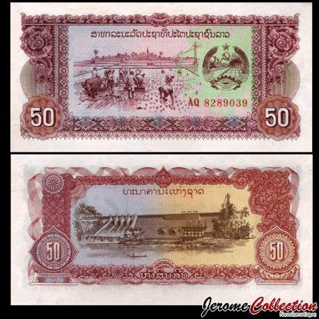 LAOS - Billet de 50 Kip - Plantation de riz / Centrale Electrique - 1979 / 1988