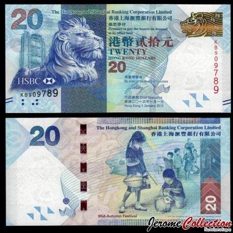 HONG KONG - HSBC - Billet de 20 Dollars - Fête de la mi-automne - 2013