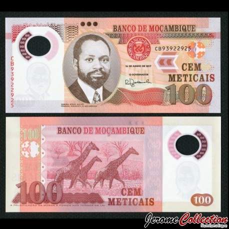 MOZAMBIQUE - Billet de 100 Meticais - Polymer - Girafes - 2017
