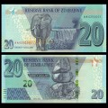 ZIMBABWE - Billet de 20 Dollars - Éléphant - 2020