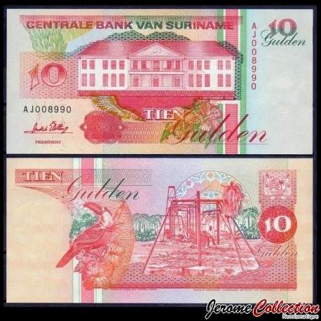 SURINAME - Billet de 10 Gulden - Bâtiment de la banque centrale - 01.12.1996 – JeromeCollection