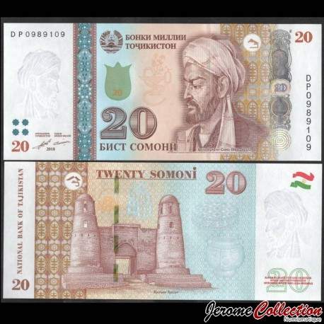 TADJIKISTAN - Billet de 20 Somoni - Avicenne - 2018 – P25c – JeromeCollection