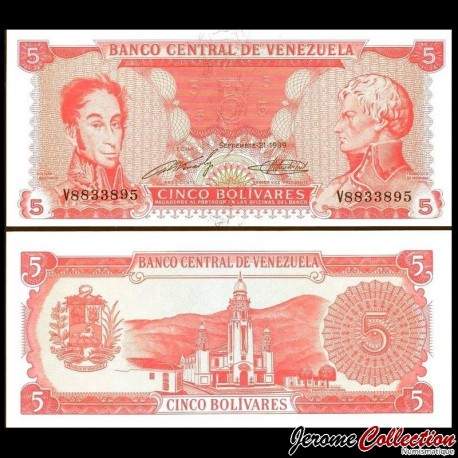 VENEZUELA - Billet de 5 Bolivares - Simón Bolívar, Francisco de Miranda - 1989 – P70a – JeromeCollection