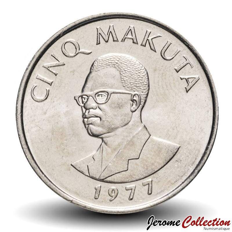 ZAIRE - PIECE de 5 Makuta - Buste de Joseph Désiré Mobutu - 1977
