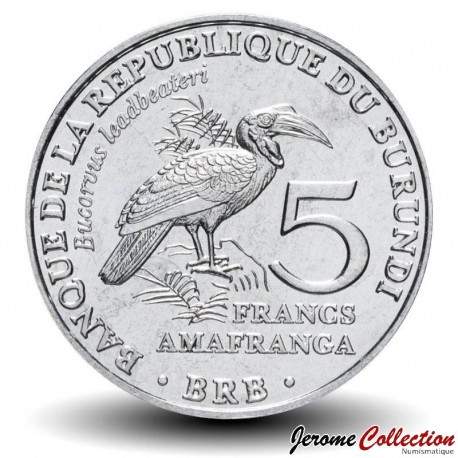 BURUNDI - PIECE de 5 Francs - Oiseau Bucorve du Sud - 2014 – Km29 – JeromeCollection