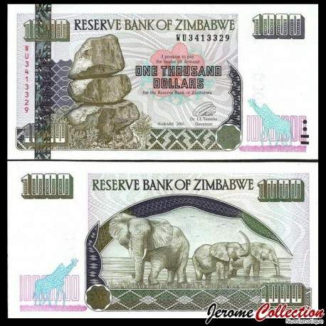 ZIMBABWE - Billet de 1000 Dollars - Elephants - 2003 – P12b – JeromeCollection