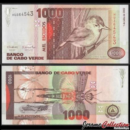 CAP-VERT - Billet de 1000 Escudos - Oiseau Rousserolle du Cap-Vert - 2002 – P65b – JeromeCollection