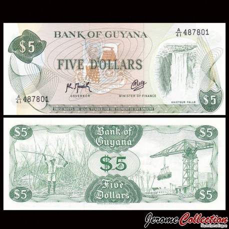 GUYANA - Billet de 5 Dollars - Chutes de Kaieteur - 1989 – P22f2 – JeromeCollection