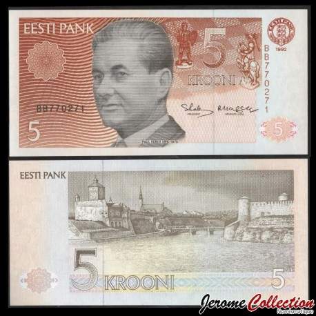 ESTONIE - Billet de 5 Krooni - Paul Keres - 1992 – P71b – JeromeCollection