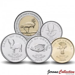 OUGANDA - SET / LOT de 5 PIECES - 50 100 200 500 Shillings - 2007 2008 2012