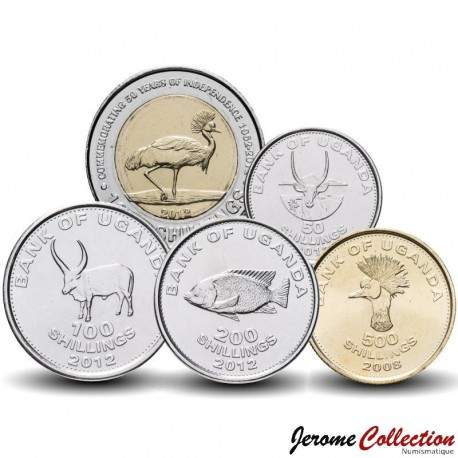 OUGANDA - SET / LOT de 5 PIECES - 50 100 200 500 Shillings - 2007 2008 2012 – JeromeCollection