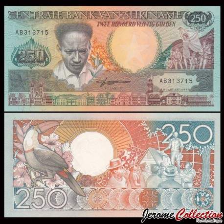 SURINAME - Billet de 250 Gulden - Toucan - 1988 – P134 – JeromeCollection