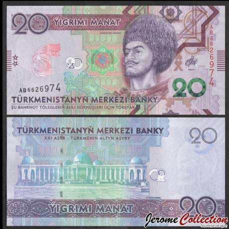 TURKMENISTAN - Billet de 20 Manat - 25e anniversaire de la neutralité - 2020 – P45 – JeromeCollection