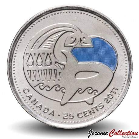 CANADA - PIECE de 25 Cents - Nature légendaire au Canada - Faucon pèlerin - Orque - Colorée - 2011 – Km1170a –
