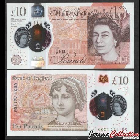 ROYAUME UNI - Billet de 10 Pounds - Jane Austen - Polymer - 2016