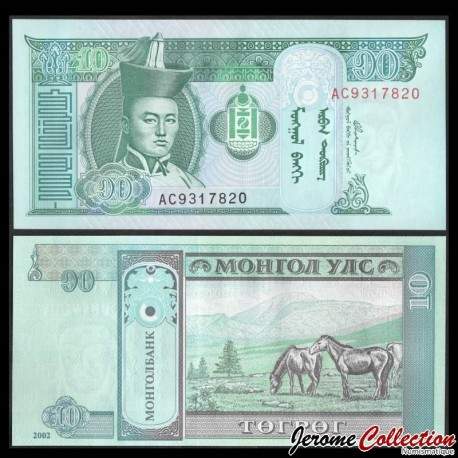MONGOLIE - Billet de 10 Tögrög - Chevaux - 2002 – P62b – JeromeCollection
