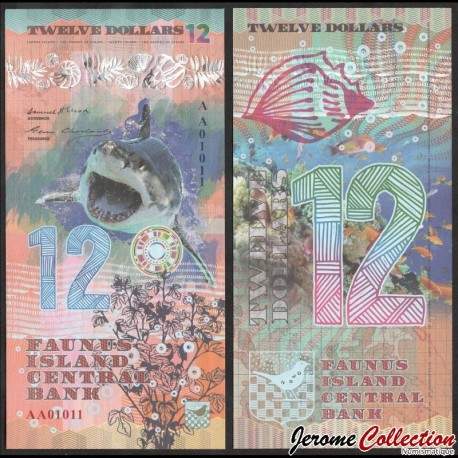 FAUNUS ISLAND - Billet de 12 DOLLARS - Requin - 2020 – 0012 – JeromeCollection