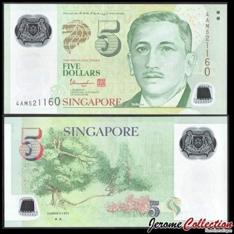 SINGAPOUR - Billet de 5 Dollars - Polymer- ▲▲ - Jardins - 2013 – P47c – JeromeCollection
