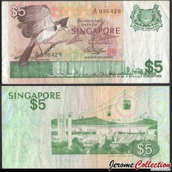 SINGAPOUR - Billet de 5 Dollars - Oiseau Bulbul orphée - 1988