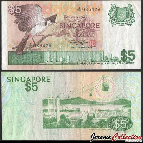 SINGAPOUR - Billet de 5 Dollars - Oiseau Bulbul orphée - 1988 – P10a – JeromeCollection