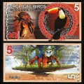 ALDABRA ISLAND - Billet de 5 DOLLARS - Araçari de Beauharnais / Crabe - 2017