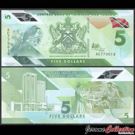 TRINITÉ-ET-TOBAGO - Billet de 5 Dollars - Oiseau Motmot à couronne bleue - Polymer - 2020 – P61 – JeromeCollection