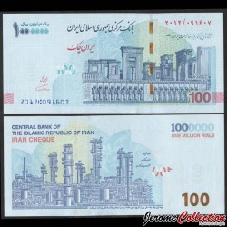 IRAN - IRAN CHEQUE - Billet de 100 Tomans / 1000000 Rials - Palais de Tachara - 2021 – P165a – JeromeCollection