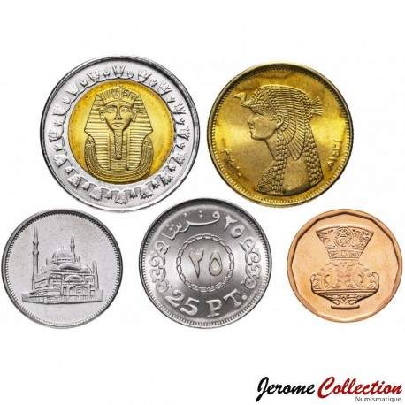 EGYPTE - SET / LOT de 5 PIECES de 5 10 20 50 Piastres + 1 Livre - 2008 / 2010 – Km940 941 942 990 991 – JeromeCollection