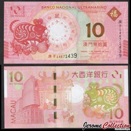 MACAO - BNU - Billet de 10 Patacas - Année Lunaire Chinoise du Rat - 2020 – P88e – JeromeCollection
