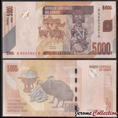 CONGO - Billet de 5000 Francs - Zébres - 2020 – P102c – JeromeCollection