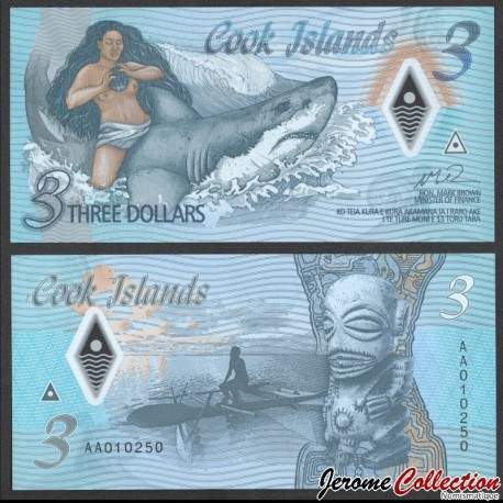 COOK (Iles) - Billet de 3 Dollars - Ina et le requin - Polymer - 2021 – P11 – JeromeCollection