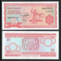 BURUNDI - Billet de 20 Francs - Danseuse - 1.8.2001 – P27d2 – JeromeCollection
