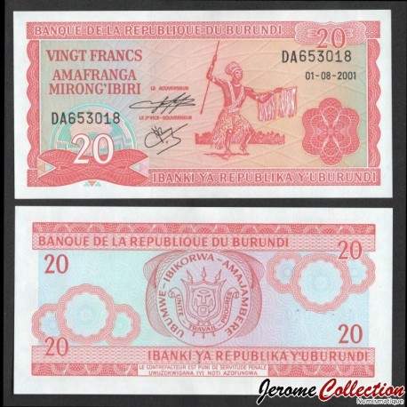 BURUNDI - Billet de 20 Francs - Danseuse - 1.8.2001 – P27d2 – JeromeCollection