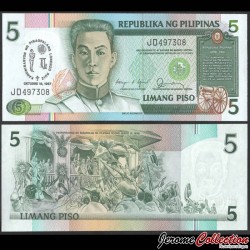 PHILIPPINES - Billet de 5 Piso - Canonisation de San Lorenzo Ruiz - 1987 – P176a – JeromeCollection