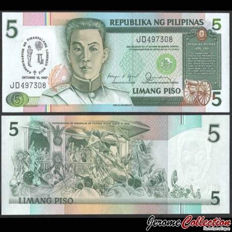 PHILIPPINES - Billet de 5 Piso - Canonisation de San Lorenzo Ruiz - 1987 – P176a – JeromeCollection
