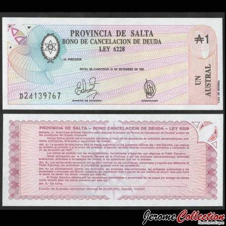 ARGENTINE - Provincia de SALTA - Billet de 1 Austral - 1987 – S2612e – JeromeCollection