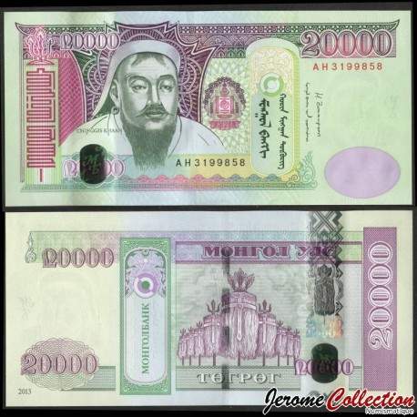 MONGOLIE - Billet de 20000 Tögrög - Gengis Khan - 2013 – P71b – JeromeCollection