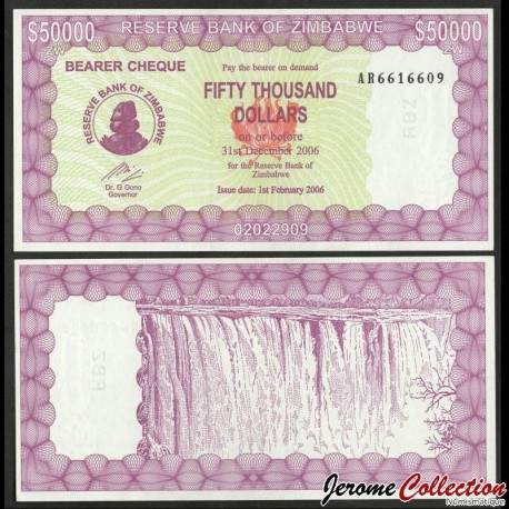 ZIMBABWE - Billet de 50000 Dollars - Les chutes Victoria - 01.02.2006 – P30 – JeromeCollection