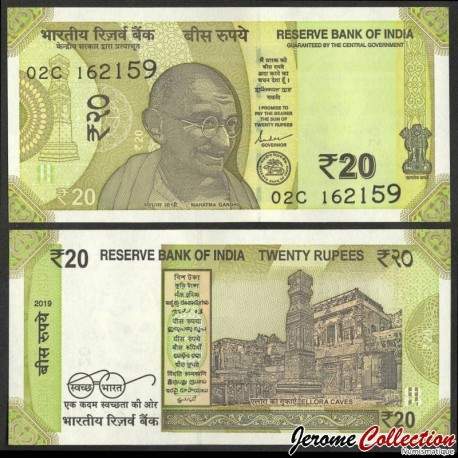 INDE - Billet de 20 Roupies - Grottes d'Ellora - Sans Lettre - 2019 – P110a – JeromeCollection