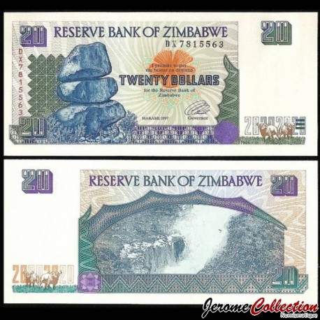 ZIMBABWE - Billet de 20 Dollars - Les chutes Victoria - 1997 – P7a – JeromeCollection