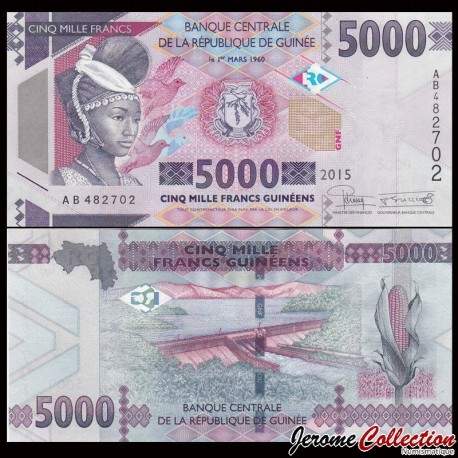 GUINEE - Billet de 5000 Francs - Centrale hydroélectrique de Kinkon - 2015